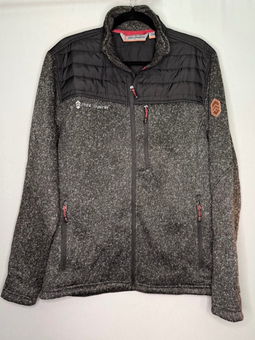 Free Country Full Zip Sweater Fleece Jacket Men’s Medium Gray Black